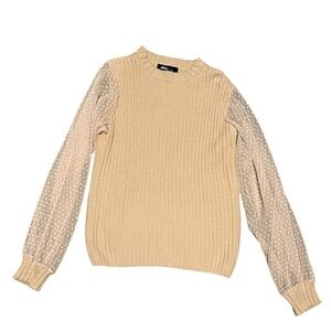 Elegant Beige Sweater with Sheer Sleeves